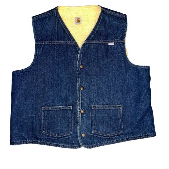 Vintage CARHARTT denim Vest Sherpa Fleece Lined  Work Gilet Jacket Size XL - Picture 1 of 9